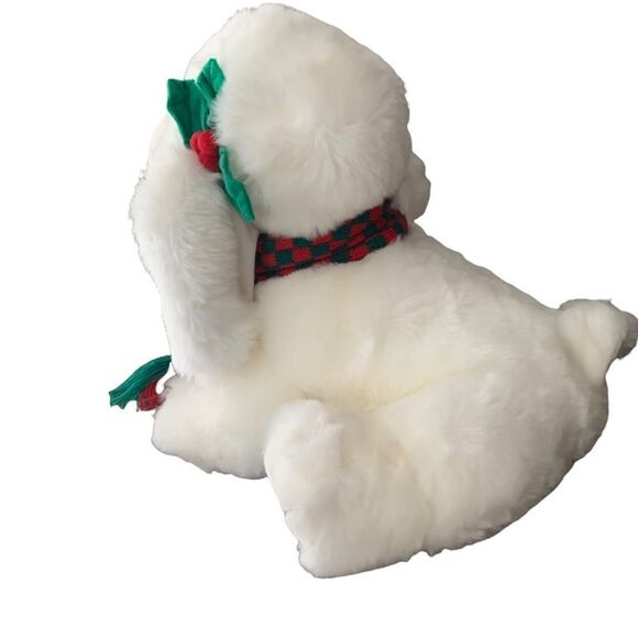 Christmas White Fluffy Christmas Puppy 12 x 12“ Stuffed Toy NWOT - Picture 3 of 5